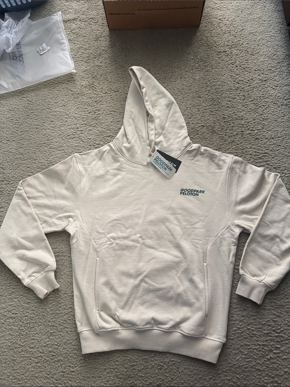 Peloton Goodpark Cream unisex Crewneck Hoodie XS NWT